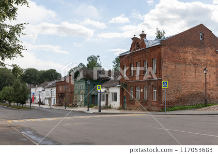 Valday street view with old residential houses Valday street view with old residential houses 117053683