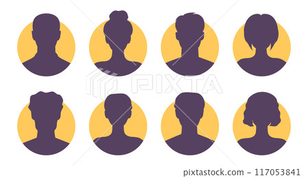Female and male abstract silhouettes. Set of women and men face silhouettes suitable for anonymous profiles, avatars or abstract gender icons. Vector illustration 117053841