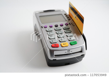 Payment POS terminal for finance and shopping business and technology. Payment POS terminal for finance and shopping business and technology. 117053949