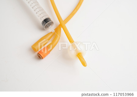Foley catheter and urine drainage bag collect urine for disability or patient in hospital. Foley catheter and urine drainage bag collect urine for disability or patient in hospital. 117053966