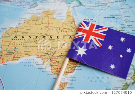 Bangkok, Thailand December 10, 2023 Australia map in world map paper. 117054010
