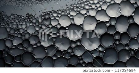 Detailed Close-Up of Abstract Black and Silver Bubble Structure With Intricate Patterns 117054694