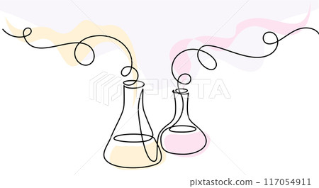 Chemistry retorts equipment with molecules concept. Chemistry retorts equipment with molecules concept. 117054911