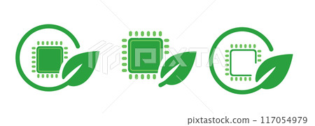 Green eco processor symbol icon of microprocessor leaf chipset data center power consumption Green eco processor symbol icon of microprocessor leaf chipset data center power consumption 117054979