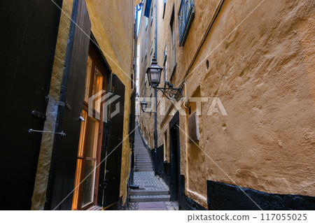 The narrowest street in the world (Marten Trotzig's alley) in Stockholm, Sweden 117055025