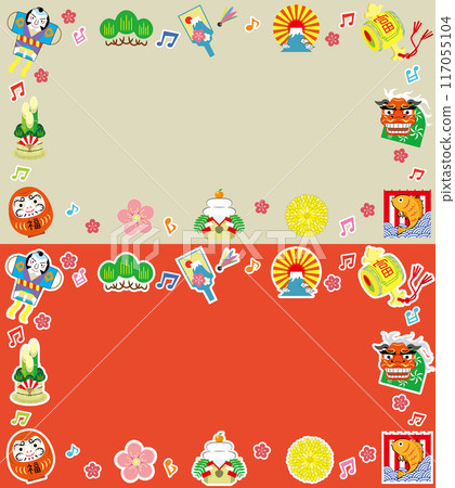 New Year's frame (New Year's objects and musical notes) 117055104