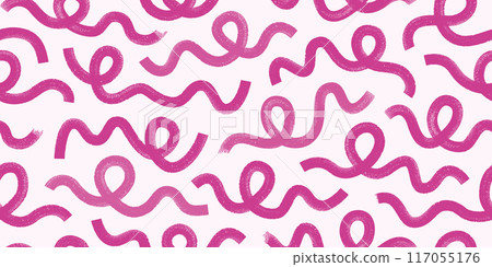 Pink paint brush strokes vector seamless pattern. Hand drawn thick bold curvy geometric lines, strokes. 117055176