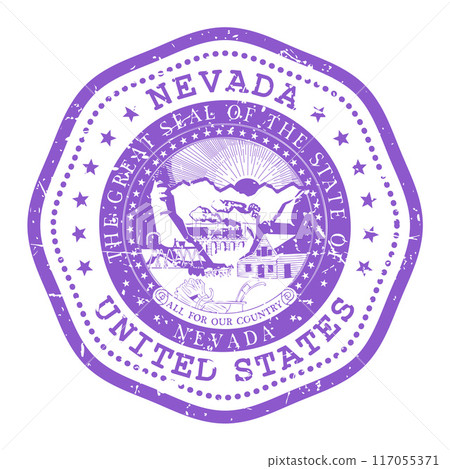 Nevada state stamp with seal, USA travel stamp, shabby postmark of Nevada, vector 117055371