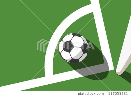 Ball in corner of soccer field, top view, football pitch view from above, corner kick, vector 117055381