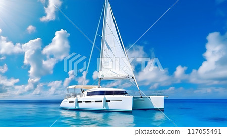 Luxurious catamaran on the mexican caribbean sea 117055491