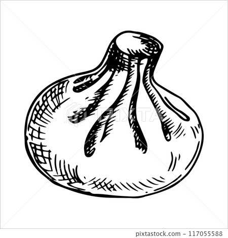 Georgian khinkali. illustration in sketch style. frozen foods semi-finished products Georgian khinkali. illustration in sketch style. frozen foods semi-finished products 117055588