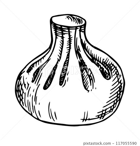 Georgian khinkali. illustration in sketch style. frozen foods semi-finished products 117055590