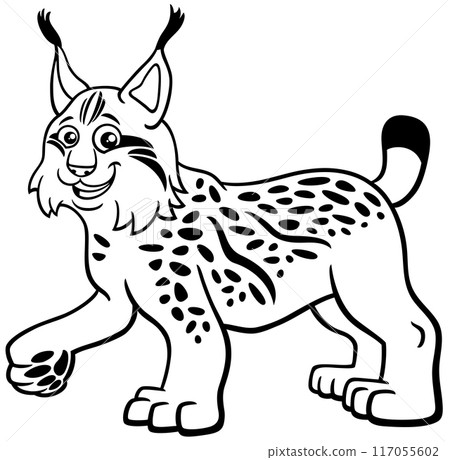 funny cartoon lynx wild animal character coloring page 117055602