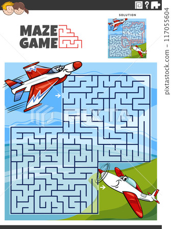 maze game with cartoon airplanes characters 117055604