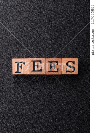 Inscription Fees with wooden cubes, conceptual background with copy space 117055995