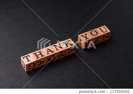 Inscription Thank you with wooden cubes, conceptual background with copy space Inscription Thank you with wooden cubes, conceptual background with copy space 117056002