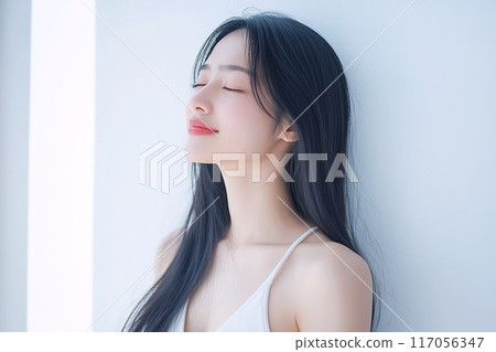 微笑美麗肌膚女性、護膚、透明度“AI生成圖像” 117056347