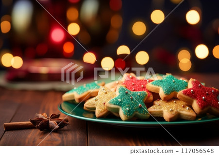 Delicious Christmas cookies, shaped like stars 117056548