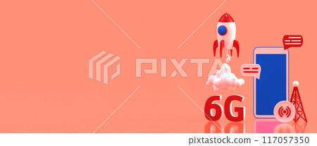 Space rocket launch 6g. High speed mobile web technology. 3d rendering 117057350