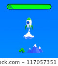 3d spaceship rocket  flies up to the search bar. Toy rocket upswing, spewing smoke. Launching new product or service. Startup, business concept. 3d render 117057351