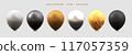 Set of balloons isolated on light grey background. Celebratory template with gold, black and silver balloons. Holiday design. 3d rendering 117057359