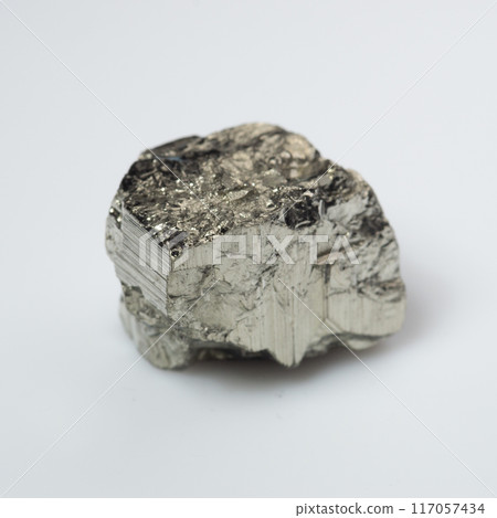 natural silver pyrite gem on the white background natural silver pyrite gem on the white background 117057434