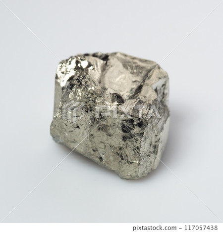 natural silver pyrite gem on the white background natural silver pyrite gem on the white background 117057438