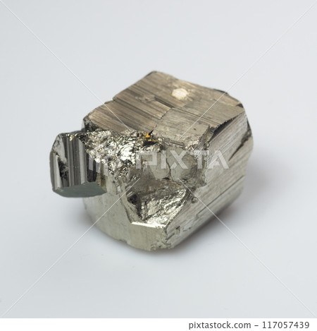 natural silver pyrite gem on the white background natural silver pyrite gem on the white background 117057439