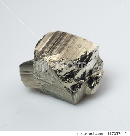 natural silver pyrite gem on the white background natural silver pyrite gem on the white background 117057441