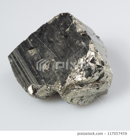 natural silver pyrite gem on the white background natural silver pyrite gem on the white background 117057459