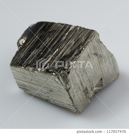 natural silver pyrite gem on the white background natural silver pyrite gem on the white background 117057470