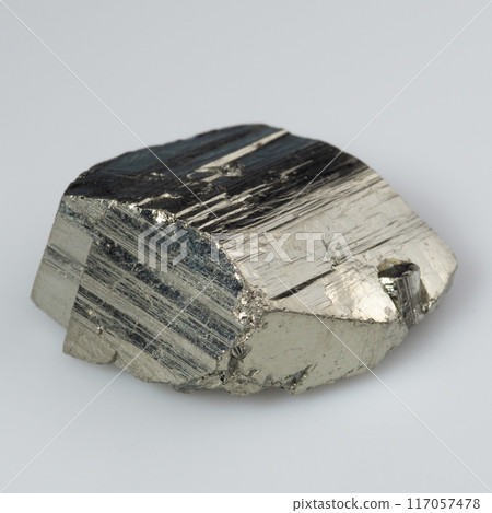 natural silver pyrite gem on the white background natural silver pyrite gem on the white background 117057478