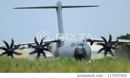 A French Aerospace Forces A400M Atlas transport plane taxiing. 117057805