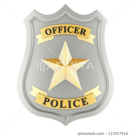 Officer Police Badge, front view. 3D rendering Officer Police Badge, front view. 3D rendering 117057918