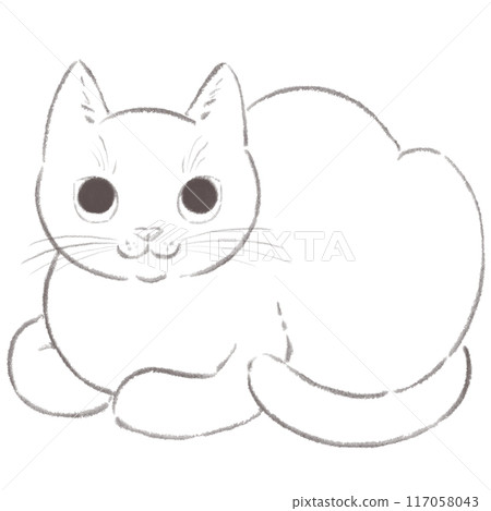 一隻白貓坐在桶上抬頭仰望，水墨畫風格 117058043