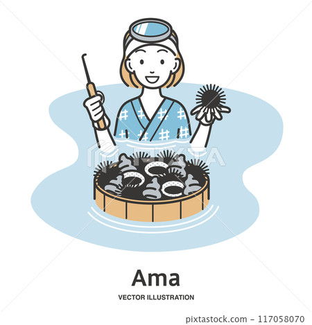 A woman diver fishing in the sea 117058070