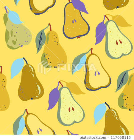 Seamless pattern with pears and half of pears in abstract minimalistic style. Seamless pattern with pears and half of pears in abstract minimalistic style. 117058115