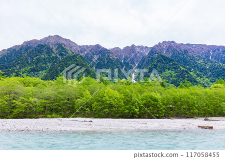 Kamikochi, one of Japan's leading mountain resorts, amidst fresh greenery Kamikochi, one of Japan's leading mountain resorts, amidst fresh greenery 117058455