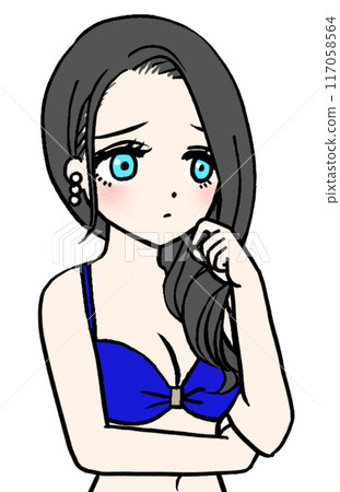 A woman in a blue swimsuit in trouble A woman in a blue swimsuit in trouble 117058564