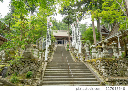 岐阜縣揖斐川町谷組山華嚴寺正殿的階梯，綠意盎然 117058648