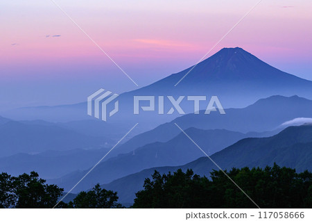 （山梨縣）初夏清晨從雁原折山眺望富士山的壯麗景色 117058666