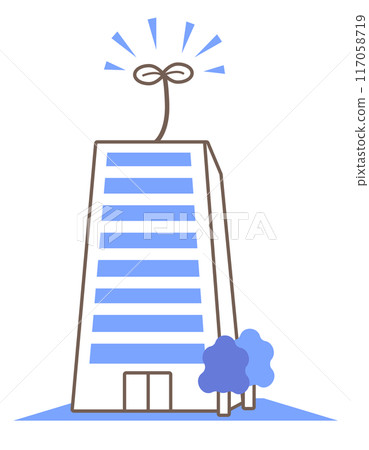 Illustration of a building with buds sprouting 117058719