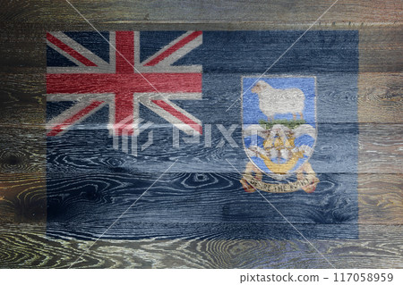 Falkland islands flag on rustic old wood 117058959