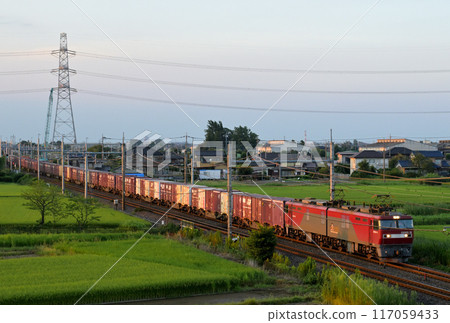 An upbound freight train on the Tohoku Main Line running through the countryside: Electric locomotive EH500 (Kuki City, Saitama Prefecture) An upbound freight train on the Tohoku Main Line running through the countryside: Electric locomotive EH500 (Kuki City, Saitama Prefecture) 117059433