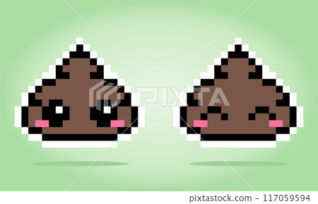 8 bit pixels of kawaii poop. For game assets and Cross Stitch patterns in vector illustrations. 8 bit pixels of kawaii poop. For game assets and Cross Stitch patterns in vector illustrations. 117059594