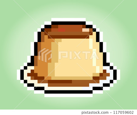 8 bit pixel of a pudding. Food for game assets and cross stitch patterns in vector illustrations. 117059602