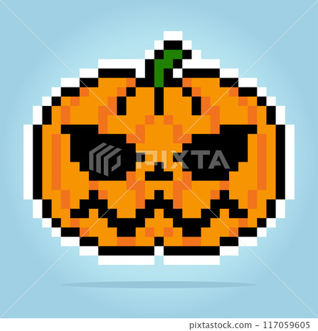 8 bit pixel of pumpkin halloween. Veggies for game assets and cross stitch patterns in vector illustrations. 117059605