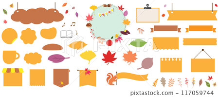 Autumn pop frame set, vector illustration, no text, autumn leaves, icon, banner, white background, transparent 117059744