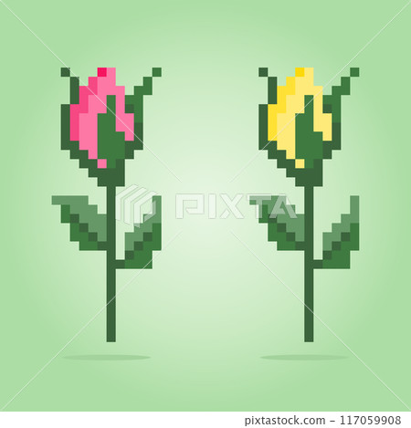 8 bit pixels of rosebud. Flowers for asset games and Cross Stitch patterns in vector illustrations. 8 bit pixels of rosebud. Flowers for asset games and Cross Stitch patterns in vector illustrations. 117059908