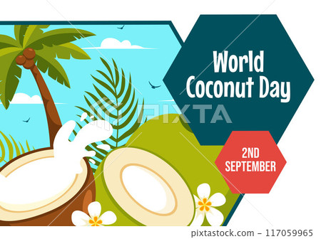 Coconut Day Social Media Background Flat Cartoon Hand Drawn Templates Illustration 117059965